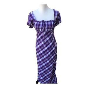 Free People Cottage Core Natalya Midi Dress in Purple Check Plaid Size XL
